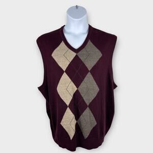Dockers Men's XXL Burgundy Classic‎ Neutral Argyle Sweater Vest Office Preppy